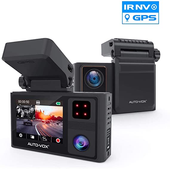 AUTO-VOX Dual Dash Cam Front and Inside 1920x1080P,Infrared Night Vision,Integrated Design of Built-in GPS with Magnetic Bracket in Car Dashboard Camera, 24Hours Parking Mode,Sony Sensor by Aurora