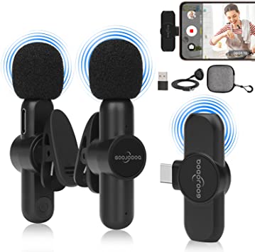 Goojodoq Wireless Lavalier Microphone-Plug & Play Lapel Mic for TikTok YouTube Facebook Interview Live Stream Recording-Noise Reduction/Auto Sync for Type-C Phones Tablets & laptops (2 Microphone)