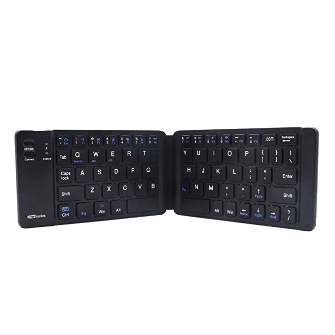 Portronics Chicklet a Foldable QWERTY Keyboard, Mini Pocket Sized, Rechargeable, Bluetooth Wireless, One Touch Connect Button, for iOS, Android and Windows Tabs, Smartphones, Black