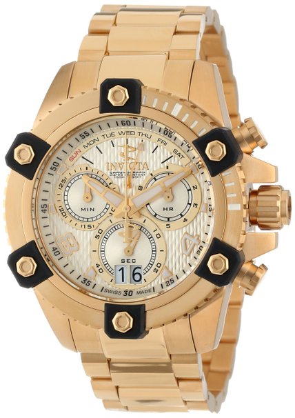 Invicta Men's 13721 Arsenal Chronograph Gold Textured Dial 18k Gold Ion-Plated Stainless Steel Watch