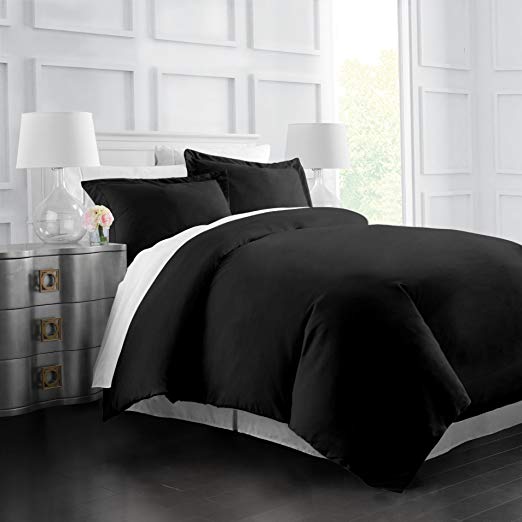 Italian Luxury Soft Brushed 1500 Series Microfiber Duvet Cover Set - Hotel Quality & Hypoallergenic with Zippered Closure & Matching Shams - Twin/TwinXL - Black