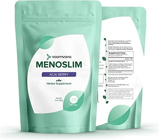 VoomVaya MenoSlim - Menopause Weight Supplement for Women, Herbal Tea with Rooibos, Cardamom, Black Cohosh, Licorice for Hot Flashes, Bloating, Night Sweat Relief - 30 Tea Bags - Acai Berry