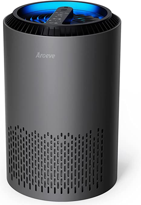 AROEVE Air Purifiers for Home, H13 HEPA Air Purifiers Air Cleaner For Smoke Pollen Dander Hair Smell Portable Air Purifier with Sleep Mode Speed Control For Bedroom Office Living Room, MK01- Grey