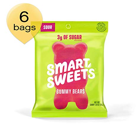 SmartSweets Low Sugar Gummy Bears Candy, Seriously Sour 1.8 oz bags (box of 6), Free of Sugar Alcohols and No Artificial Sweeteners, Sweetened with Stevia, Natural Fruit Flavors