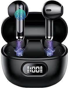 Bluetooth Earbuds Wireless 5.3 LED Display Headphones with ENC Mic,40H Bluetooth Earphones in Ear Deep Bass Stereo Sound,Mini Ear Buds IP6 Waterproof,Touch Control for Work Sport