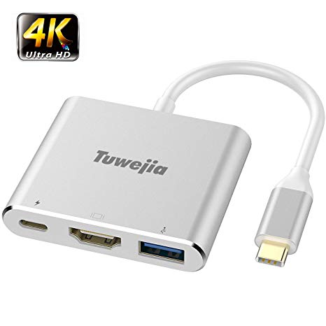 USB C to HDMI Multiport Adapter Tuwejia USB 3.1 Gen 1 Thumderbolt 3 to HDMI 4K Video Converter/USB 3.0 hub Port PD Quick Charging Port with Large Projection for 2015/16/17/18 MacBook/MacBook Pro/Chr