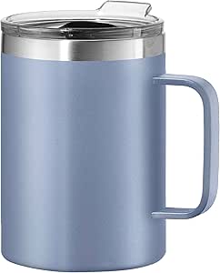 Oggi ThermoMug Stainless Steel Insulated Mug- Double Wall Vacuum Insulated w/Handle & Lid, Coffee Cup, Camping Mug, Travel Thermos, 14oz(420ml), Blue