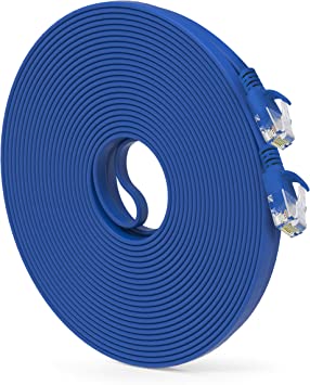 GearIT 50 Feet Cat6 Flat Patch Cable 30AWG Flat Ethernet Cord for High Density Enviroment - Blue