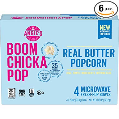 Angie's BOOMCHICKAPOP Real Butter Microwave Popcorn Fresh-Pop Bowls, 13.16 Oz,Pack of 6