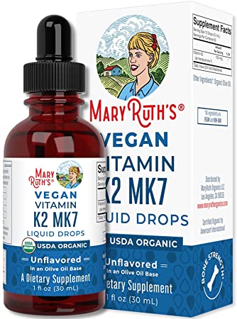 Vitamin K2 (MK7) Liquid Drops by MaryRuth's for Bone & Heart Health | Unflavored Soft Taste & Formulated for Adults & Children | Vegan, Non-GMO & Gluten Free |100 mcg | 60 Servings