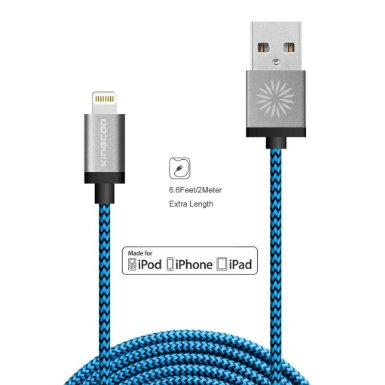 Lightning Cable Apple MFi Certified KINGCOO 6ft2M Nylon Braided 8 Pin Lightning to USB Sync Cable Charging Cord for iPhone 6S  6S Plus 6  6 Plus iPad Pro Air 2 and More - Blue