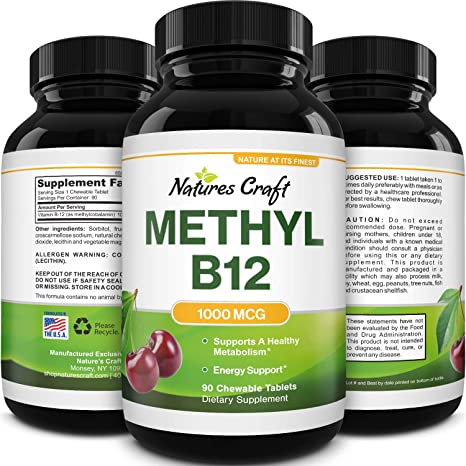 Chewable Vitamin B12 1000 mcg - Methylated B12 Vegan Vitamin for Brain Support Natural Energy Metabolism Booster for Weight Loss Bone Health Eye Care and Mood Boost with Hair Skin and Nails Vitamins