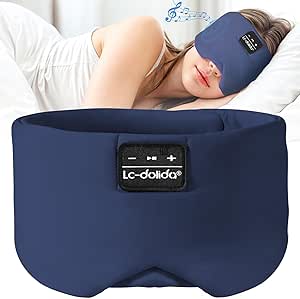 LC-dolida Sleep Mask with Bluetooth Headphones, Ice Silk Sleep Mask with Bluetooth 5.4, Total Blackout Eye Mask for Sleeping, Soft Sleep Mask for Women Men, All Night Sleep, Travel(Navy)