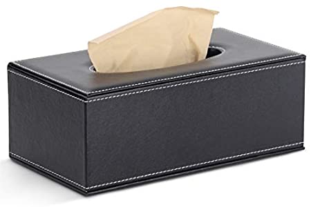 Cq acrylic Rectangular PU Leather Tissue Box Cover Holder,Modern Square Facial Tissue Holder Case Dispenser for Home and Car Decoration,Black