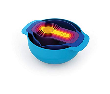 Joseph Joseph 40033 Nest 7 Nesting Bowls Set with Mixing Bowls Measuring Cups, 7-Piece, Multicolored