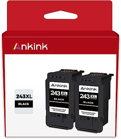 Ankink 2x Capacity 243XL Black Ink Cartridges 2 Pack Replacement for Canon 243 PG243 PG 245XL Fit for Cannon Pixma TR4520 MG2522 TS3322 TR4522 TS3122 MX490 MX492 MG2922 MG2520 Printer 244 244xl 245 XL