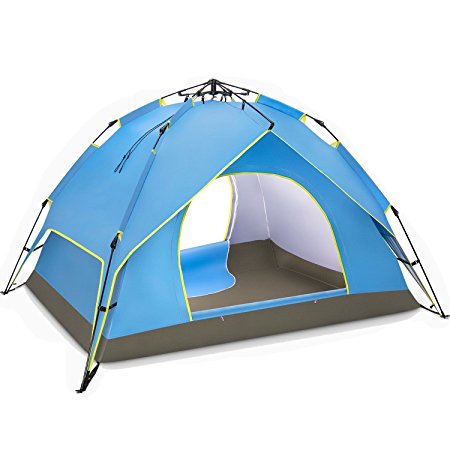 Ylovetoys 4 Person Camping Tent, Instant Pop Up Double-Uses Family Camping Tent, Waterproof Double Layer Backpacking Tent for Outdoor Camping Hiking Fishing Picnic Beach, 4 Season Backpacking Tent