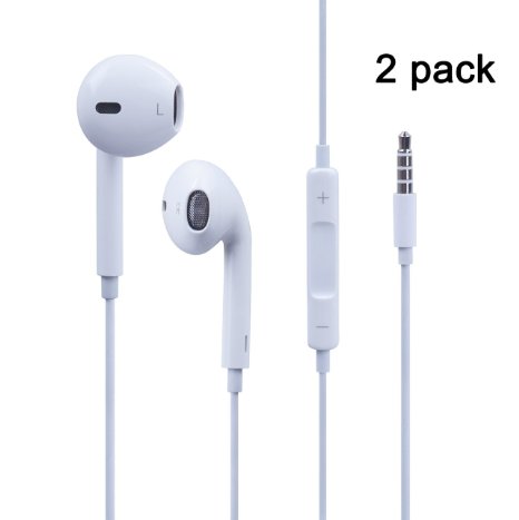Amoner Premium Earphones/Headphones/Earbuds with Stereo Mic&Remote Control for Apple iPhone 6s/6/6plus,iPhone SE/5s/5c/5, iPad /iPod and More - White(Pack of 2)