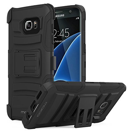 Galaxy S7 Edge Case, MoKo Shock Absorbing Hard Cover Ultra Protective Heavy Duty Case with Holster Belt Clip   Built-in Kickstand for Samsung Galaxy S7 Edge 5.5 Inch - Black (NOT FIT Galaxy S7)