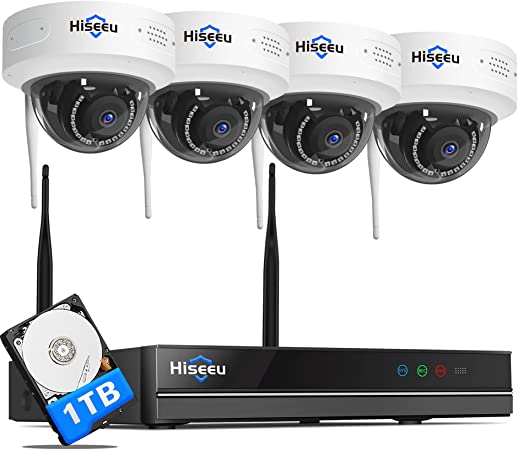 【3MP,Two Way Audio】 Hiseeu Wireless Security Camera System,1TB Hard Drive,4Pcs 3MP Cameras 8Channel NVR,Mobile&PC Remote,Outdoor IP66 Waterproof,Night Vision,Motion Alert,Plug&Play,7/24/Motion Record