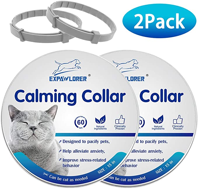 EXPAWLORER 2 Pcs Calming Collar for Cats - Relieve Reduce Anxiety Your Pets, Adjustable Natural Pheromones Formula, Long Lasting Up to 60 Days, Waterproof Calm Collar for Small Dogs and Cats- 15 inch