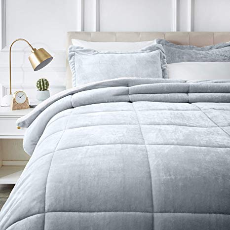 AmazonBasics Micromink Sherpa Comforter Set - Ultra-Soft, Fray-Resistant -  Full/Queen, Grey