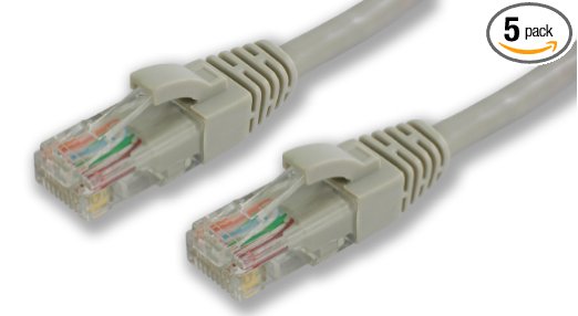 Lynn Electronics CAT6-25-GYB 25-Feet Booted Patch Cable, Grey, 5-Pack