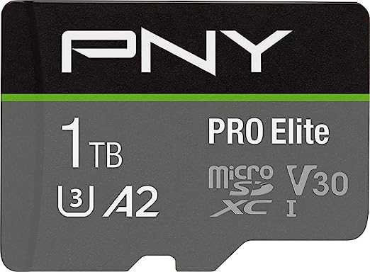 PNY 1TB PRO Elite Class 10 U3 V30 microSDXC Flash Memory Card - 100MB/s, Class 10, U3, V30, A2, 4K UHD, Full HD, UHS-I, micro SD