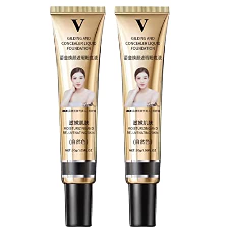 2Pcs Concealer Foundation Tender the Skin Foundation, Full Coverage Foundation , Waterproof Lasting Nude Makeup Moisturizing Pigment CC Cre Liquid Foundation (Natural)