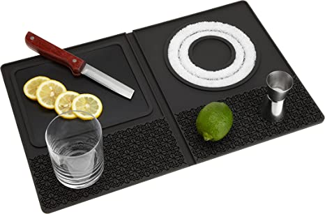 True Bar Mat, Multipurpose, Silicone Cocktail Prep Station, Rimmer, Cutting Board, Drying Mat, Set of 1, Black