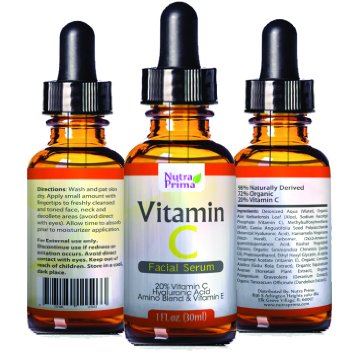 Enhanced Vitamin C Serum 20% Vitamin C & Vitamin E & Hyaluronic Acid 1 OZ Best Anti-Aging & Anti-Wrinkle Protection Help Repair Sun Damage & Facial Blemishes Organic Ingredients. By Nutra Prima