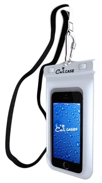 CaliCase Floating Waterproof Case Universal - Apple iPhone 6S 6 Plus Samsung Galaxy S6 Edge S5 S4 Galaxy Note 5 4 3 2 HTC One M8 M9 LG G4 G3 G2 Moto G X Play Pure DROID Turbo Oneplus One 2 - Perfect for Boating  Kayaking  Rafting  Swimming Dry Bag Pouch Protects your Cell Phone from Water Sand Dust and Dirt - IPX8 Certified to 100 Feet White