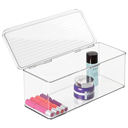 mDesign Cosmetic Organizer with Lid for Vanity Cabinet to Hold Makeup, Beauty Products - Clear