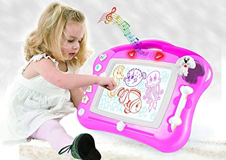 Magnetic Drawing Board For Kids - 4 Color Zone Erasable Magna Doodle Pad For Educational Sketching – Great Gift For Boys And Girls 3  - Pink With Sounds