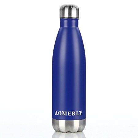 AOMERLY Insulated Water Bottle, Double Wall Vacuum Stainless Steel Water Bottle, S'well Cola Shape, No sweating, BPA Free, Keeps Cold & Hot, 17oz, Purple Blue
