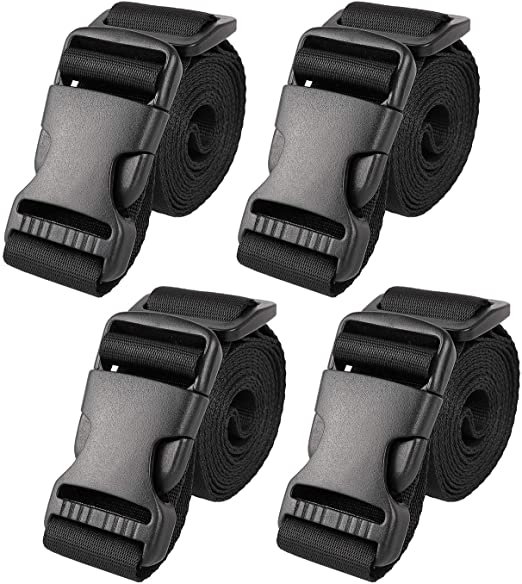 Utility Straps with Buckle 72"Lx1.25"W Quick-Release Adjustable Nylon Straps Black, 4 Pack