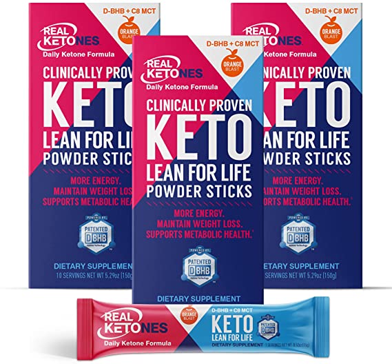 Real Ketones Exogenous Keto D BHB   MCT   Electrolytes Drink Mix Supplement Powder, 30 Packets, Orange Blast