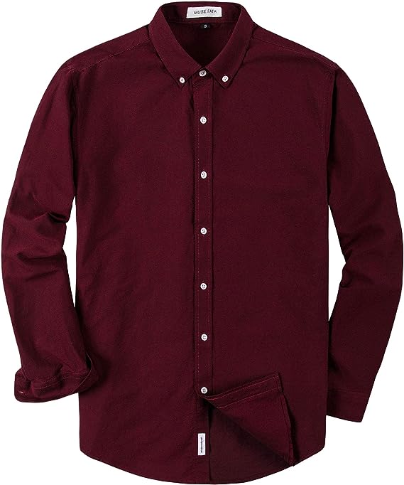MUSE FATH Men's Oxford Dress Shirt-Cotton Casual Regular Fit Long Sleeve Shirt