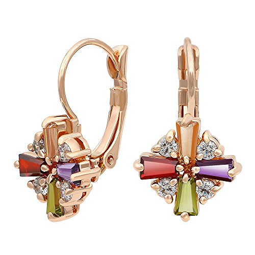 Kemstone Colorful Cubic Zirconia Leverback Dangle Earrings Gold Plated Jewelry for Women