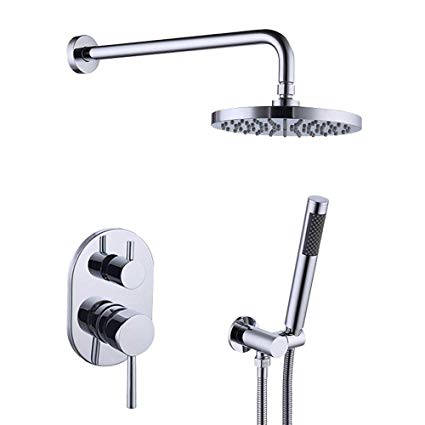 KES Bathroom Single Handle Shower Faucet Trim Valve Body Hand Shower Complete Kit Modern Round, Chrome, XB6231