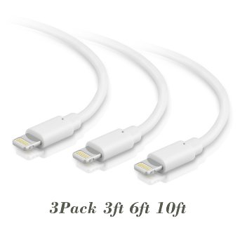 Kabel Leader [3/6/10ft 3Pcs] Strengthened Lightning to USB Cable,Extra Long Charge&Sync Data Cable Cord Wire for iPhone SE 6s Plus 6Plus 5s 5c 5 iPad Air mini 4 5 with Lifetime Guarantee (White)