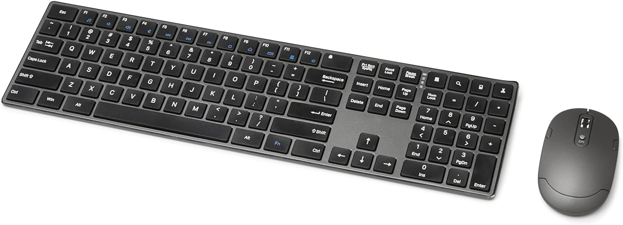 Amazon Basics Rechargeable Wireless Keyboard Mouse Combo - Ultra Slim - Gray - QWERTY