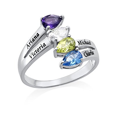Four Stone Mothers Ring in Sterling Silver - Personalized & Custom Made