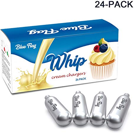 Blue Flag Whipped Cream Chargers N2O Nitrous Oxide 8-Gram Cartridge for Whipper Whipped Cream Dispenser (24 Packs)
