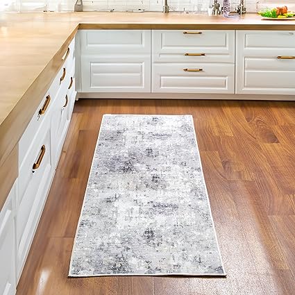 Super Area Rugs Modern Rug Runner for Kitchen - Hallway Rug - Machine Washable Runner - Crafted in USA - Gray, 2' X 6'