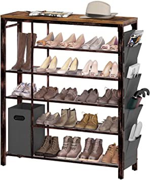 Rolanstar Shoe Rack, 6-Tier Entryway Shoe Storage Organizer, Free-Standing Shoe Rack Table with Non-woven Storage Bin and Side Bag, Holds 18-23 Pair of Shoes