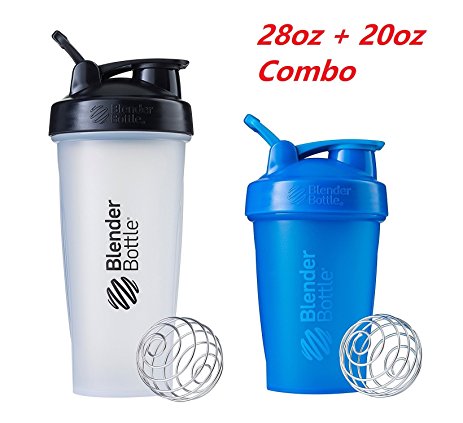 Blender Bottle Classic Loop Top Shaker Bottle 2 pack (Clear and Blue, 2 Pack/1 28oz   1 20oz)