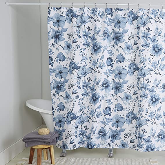 Home Dynamix Nicole Miller Wild Flower 100% Cotton Shower Curtain, 72"x72", White/Blue