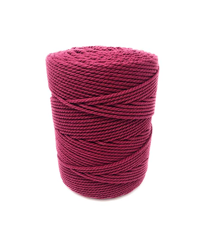 Whimsy Designs Macrame Craft Cord Rope 3mm and 6mm 100% Natural Cotton Reel – piping cord, washing line, piping cord, furniture wrapping, plant hangers, wall hangings (Burgundy)