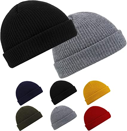 SATINIOR 2 Pieces Trawler Beanie Watch Cap Roll up Edge Skullcap Winter Hat Unisex